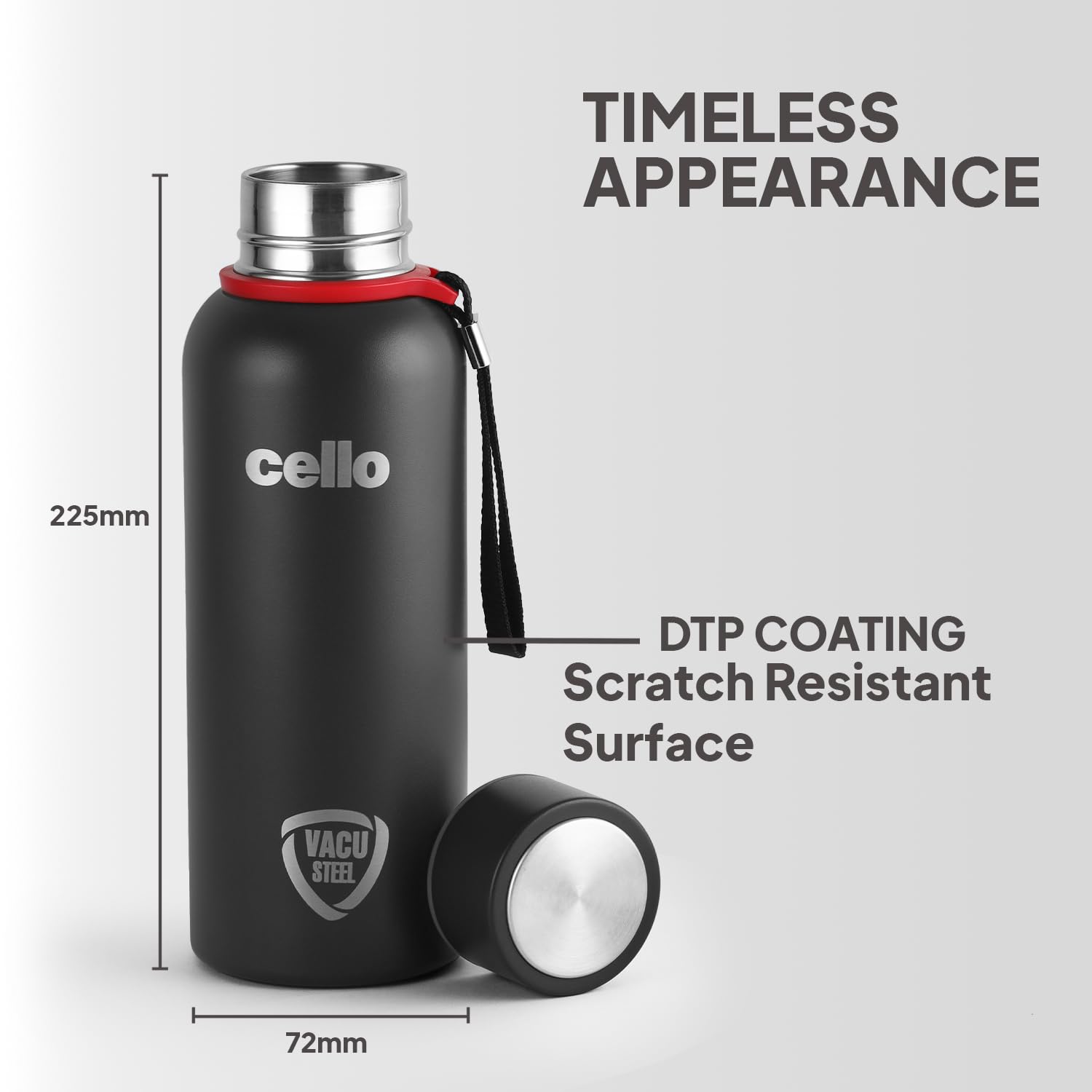 Cello Duro Kent Thermosteel Flask with DTP Coating, 550ml, Black | 24 Hours Hot and Cold Stainless Steel Bottle | Flask for Tea